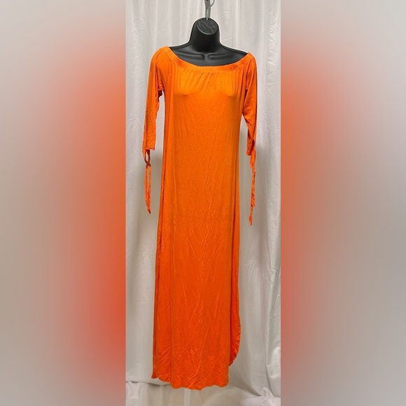 #054 Source Unknown Sz M - Elegant Orange Maxi Dress - NWOT - Online Retailer - Picture 1 of 8
